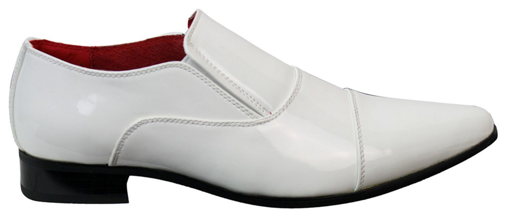 Miesten tyylikkäät muodolliset slip-on-kengät, valkoiset, kiiltävät lakkakengät, nahkavuori italialaiset