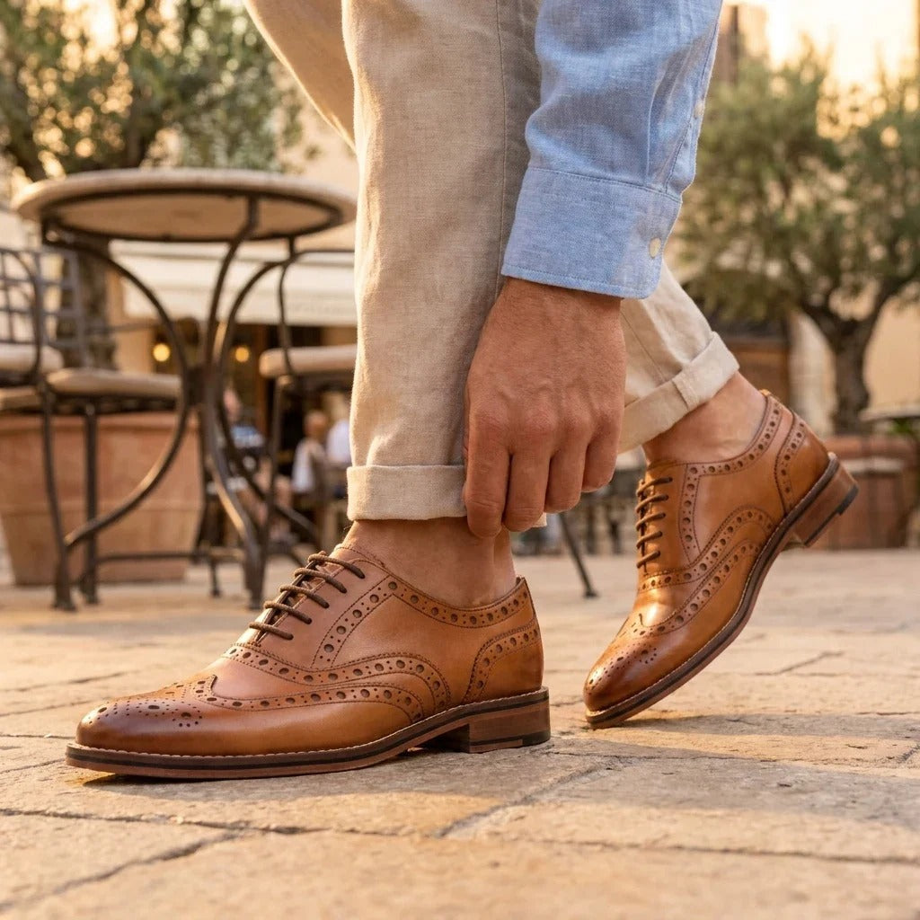 Miesten ruskeat nahkaiset siipikärkiset brogue-kengät Oxford-kengät