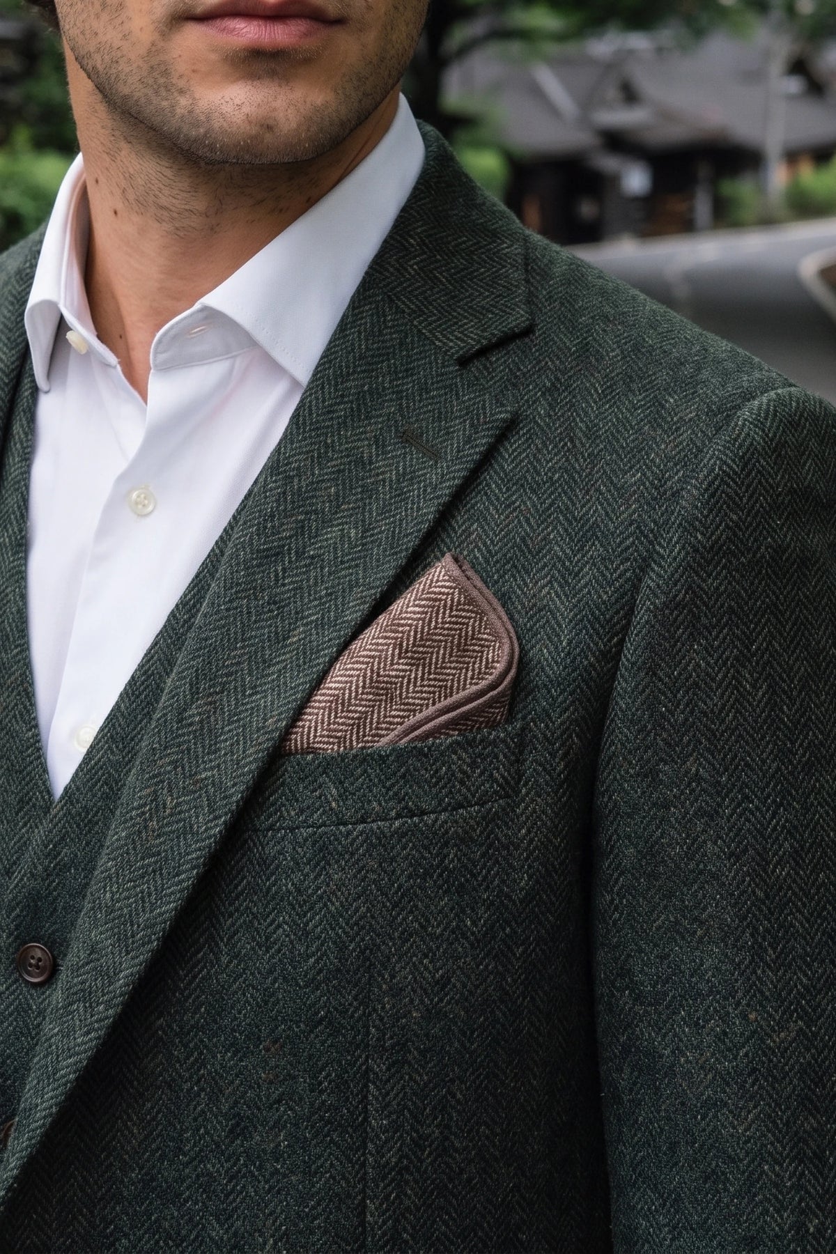 Miesten taupe tweed-villasekoitteinen taskuliina