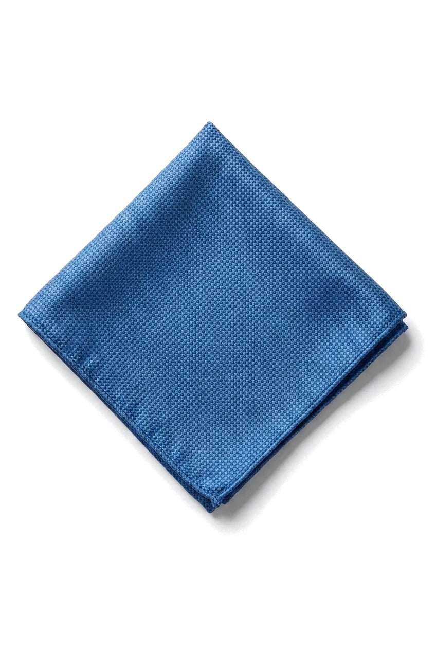 Miesten solmio taskulla ja neliöllä - muodollinen yksivärinen solmio - sininen