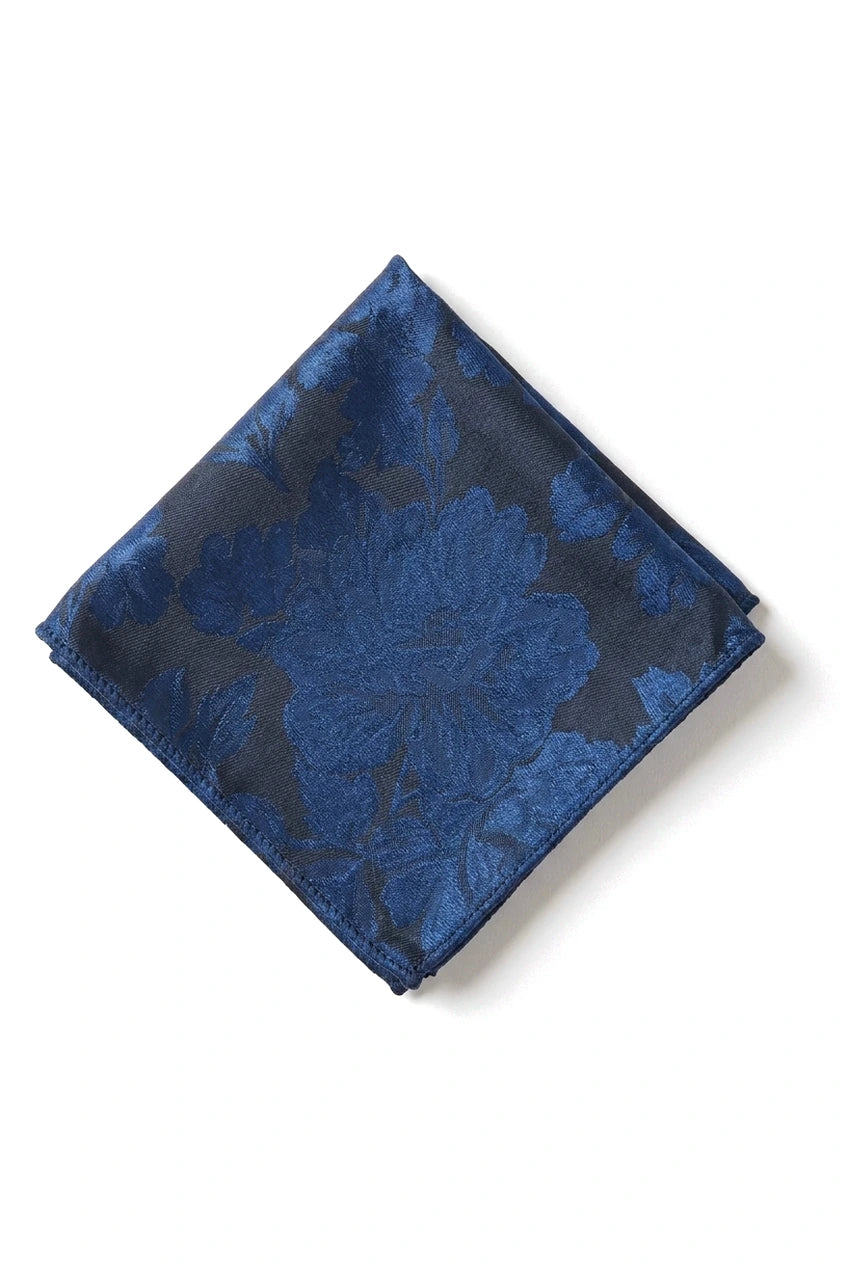 Miesten solmio taskulla ja neliöllä - muodollinen kukkakuvioinen solmio - Laivastonsininen