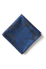 Miesten solmio taskulla ja neliöllä - muodollinen kukkakuvioinen solmio - Laivastonsininen