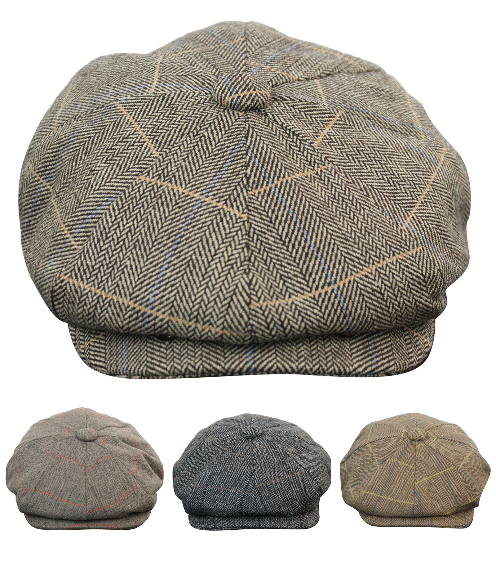 Miesten tweed-ruutukuvioinen Peaky Blinders -lippis