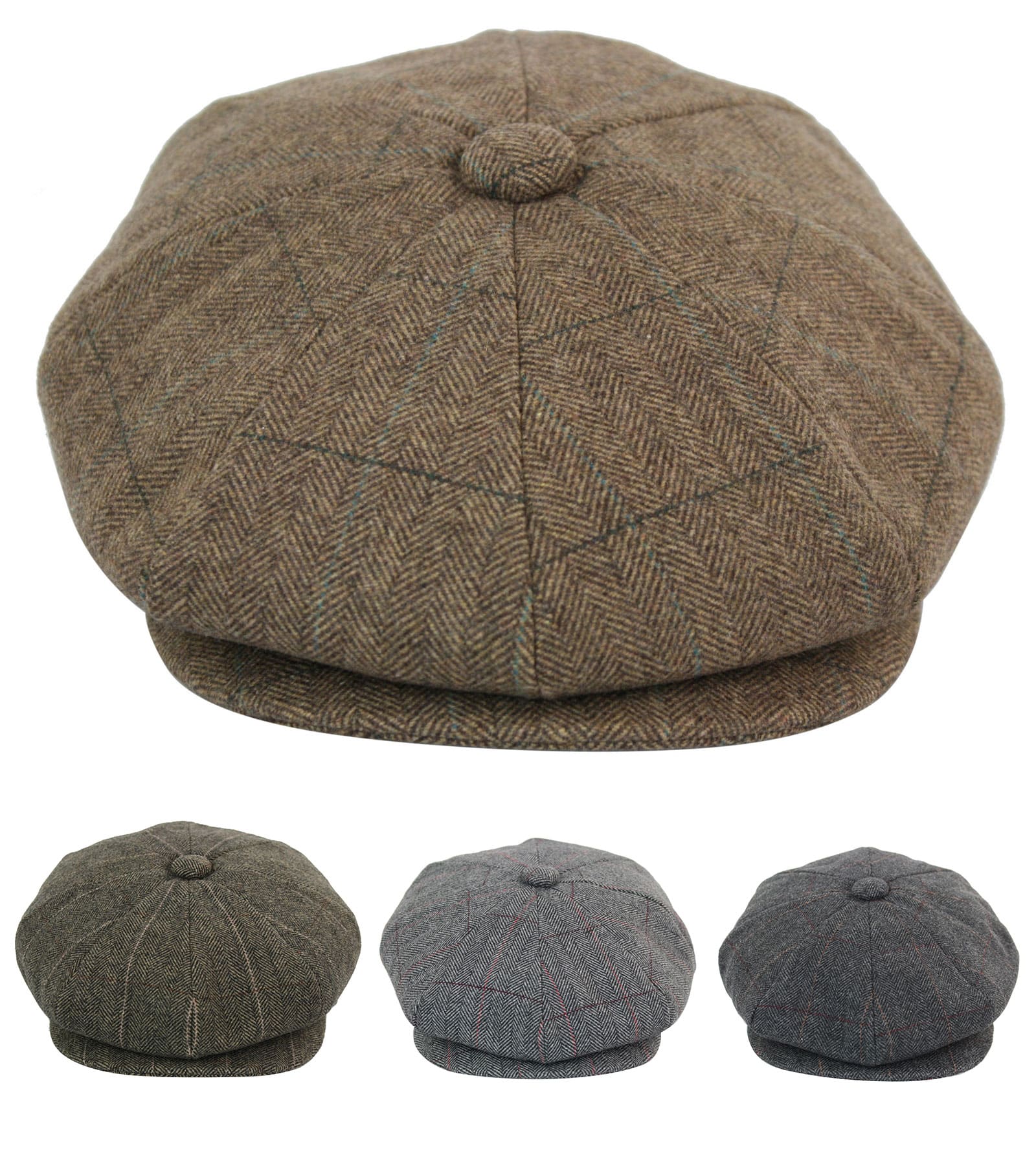 Miesten tweed-ruutukuvioinen Peaky Blinders -lippis
