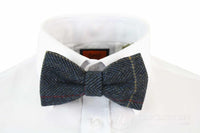 Miesten tweed-kuvioiset kalanruotokuvioiset Marc Darcy -rusetit, vintage retro Eton, tummansiniset