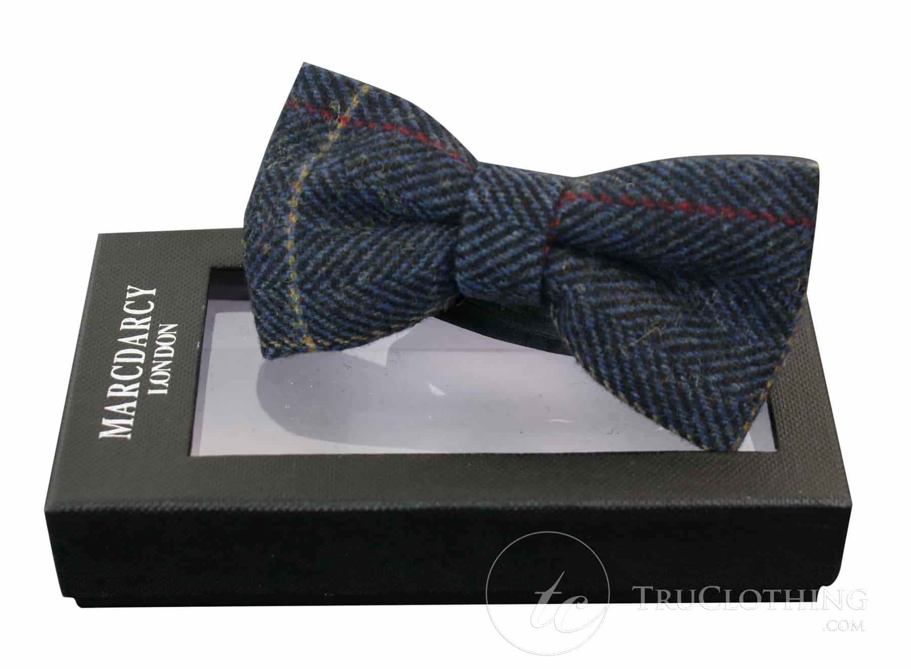Miesten tweed-kuvioiset kalanruotokuvioiset Marc Darcy -rusetit, vintage retro Eton, tummansiniset