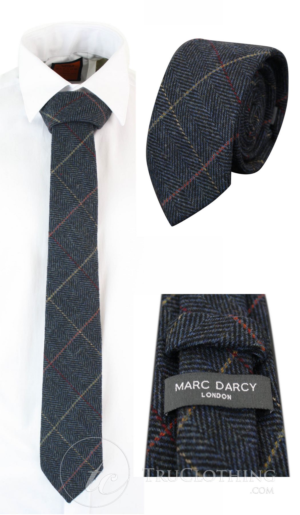Miesten tweed-solmiot kalanruotokuviolla, Marc Darcy -malliston klassiset vintage-retro-solmiot, Eton, laivastonsiniset