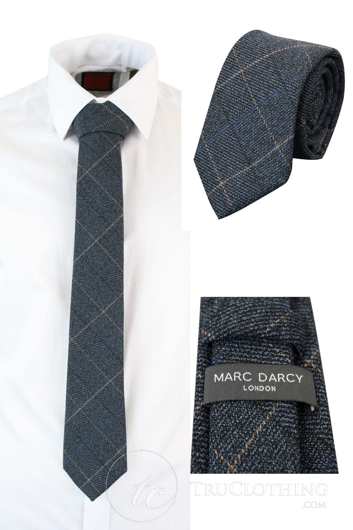 Miesten tweed-solmio kalanruotokuviolla, Marc Darcy -malliston klassiset vintage-retro-solmiot, Scott Blue