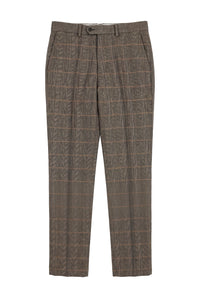 Dx-7 - Miesten tweed-ruutuhousut kalanruotokuviolla, ruskeanruskeat, normaalikokoiset