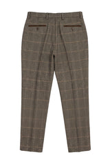Dx-7 - Miesten tweed-ruutuhousut kalanruotokuviolla, ruskeanruskeat, normaalikokoiset