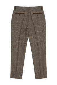 Dx-7 - Miesten tweed-ruutuhousut kalanruotokuviolla, ruskeanruskeat, normaalikokoiset