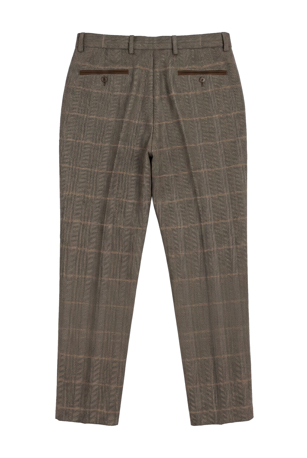 Dx-7 - Miesten tweed-ruutuhousut kalanruotokuviolla, ruskeanruskeat, normaalikokoiset