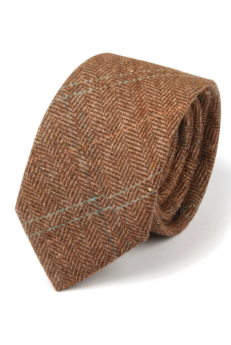 Miesten villasekoitteinen kalanruotokuvioinen ruudullinen tweed-solmio - Tammi