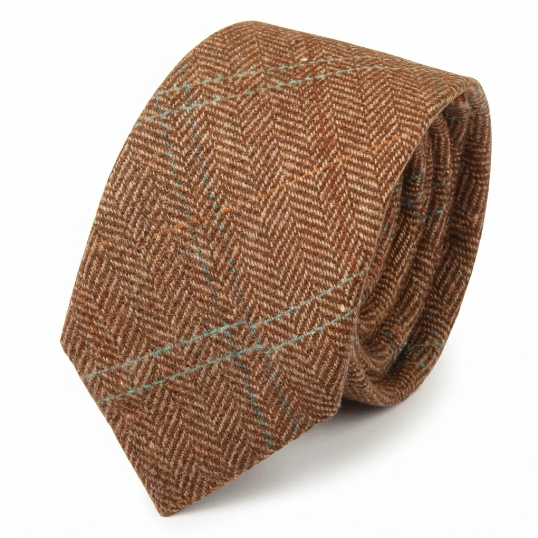 Miesten villasekoitteinen kalanruotokuvioinen ruudullinen tweed-solmio - Tammi