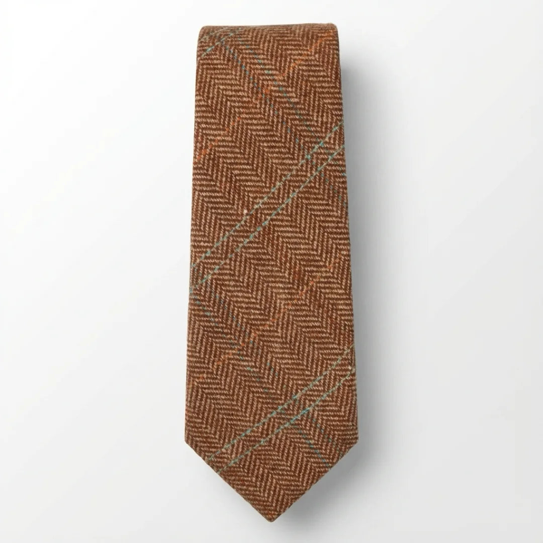Miesten villasekoitteinen kalanruotokuvioinen ruudullinen tweed-solmio - Tammi