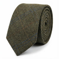 Miesten villasekoitteinen kalanruotokuvioinen ruudullinen tweed-solmio - Oliivi