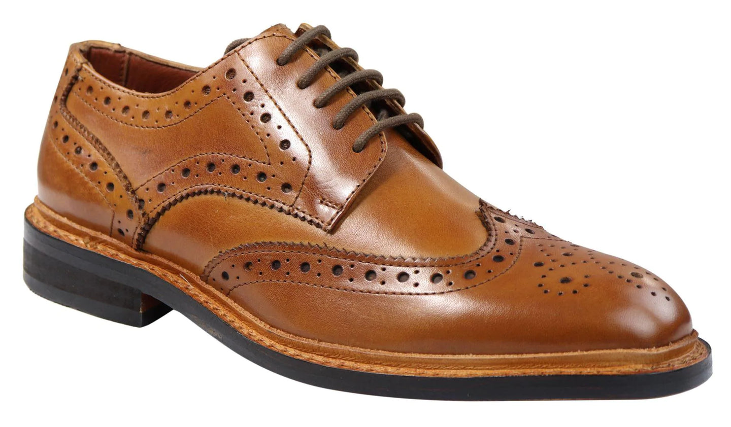 Miesten Oxford-brogue-kengät, nauhalliset nahkakengät, Goodyear-reunustetut, ruskean ja viininpunaiset