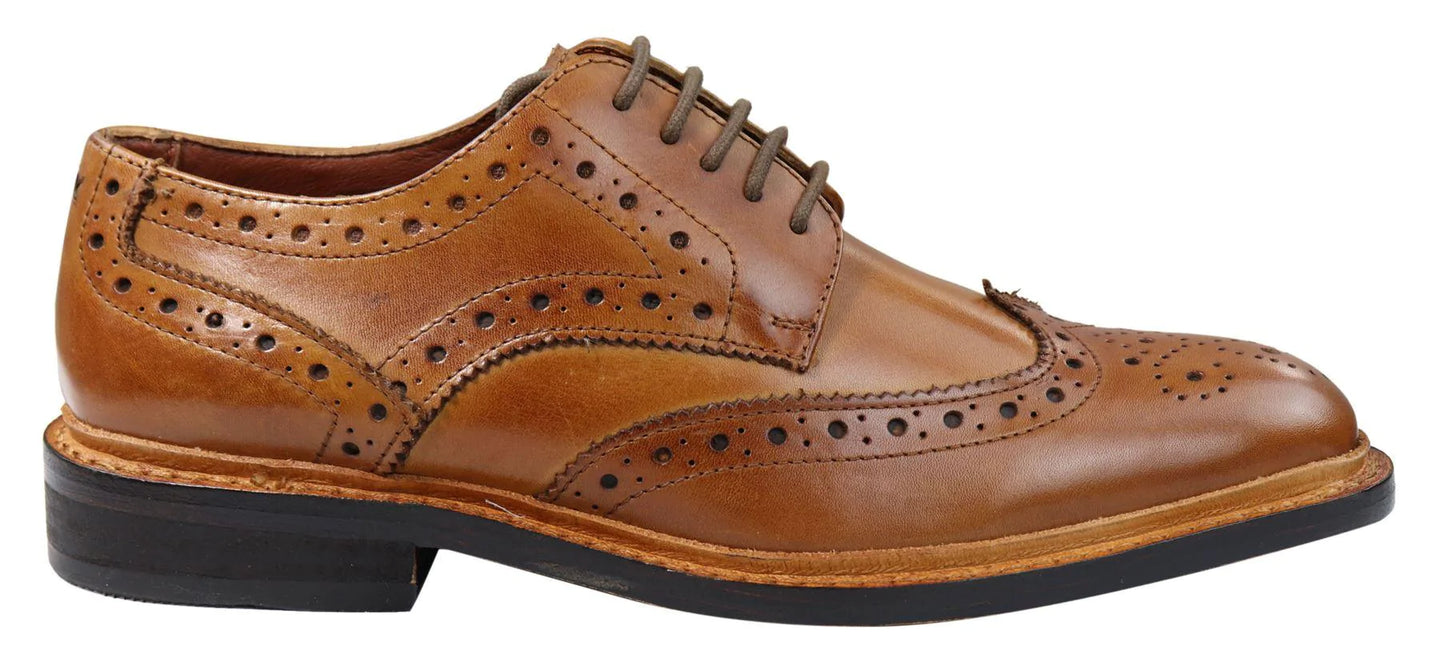 Miesten Oxford-brogue-kengät, nauhalliset nahkakengät, Goodyear-reunustetut, ruskean ja viininpunaiset