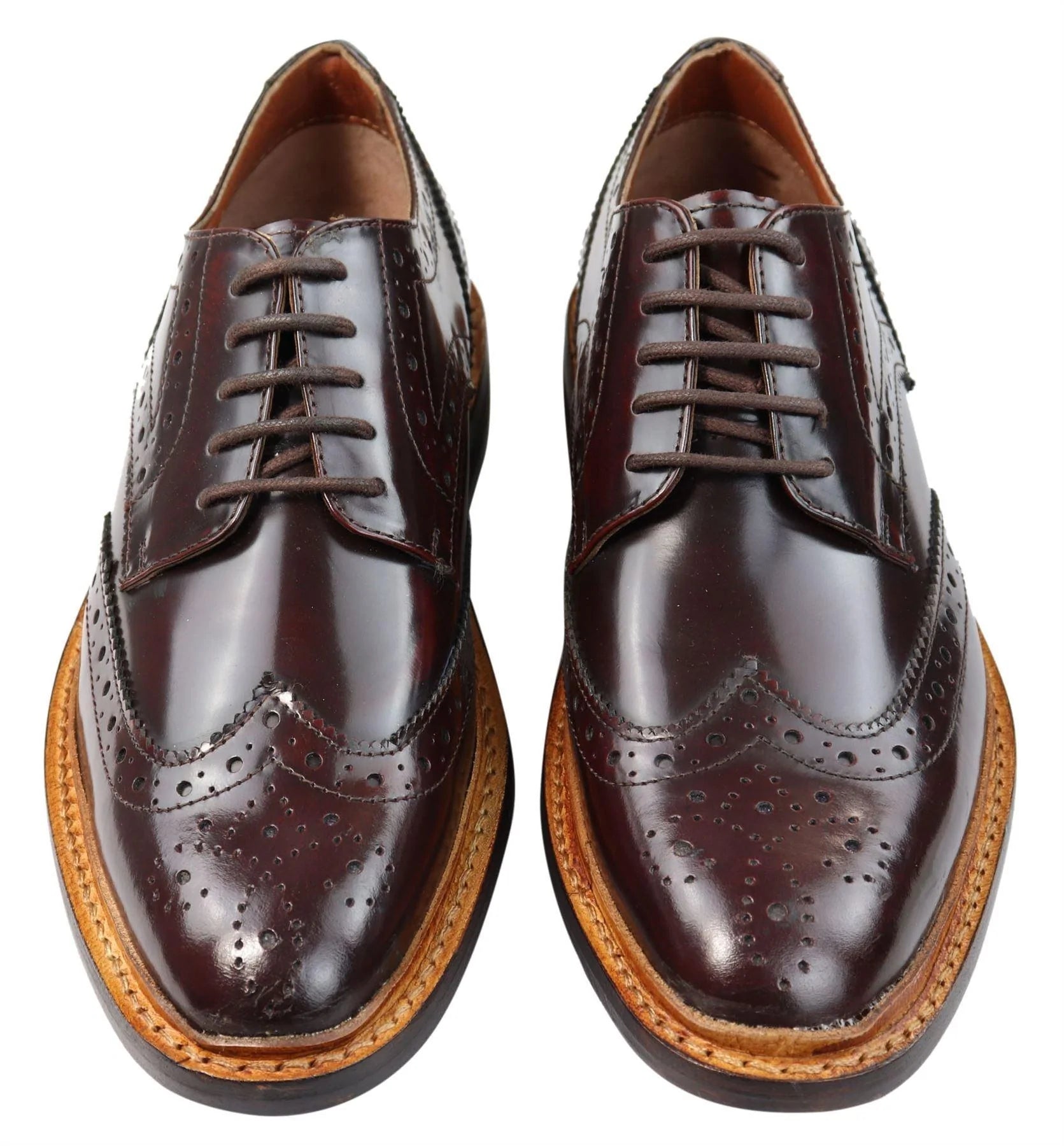 Miesten Oxford-brogue-kengät, nauhalliset nahkakengät, Goodyear-reunustetut, ruskean ja viininpunaiset