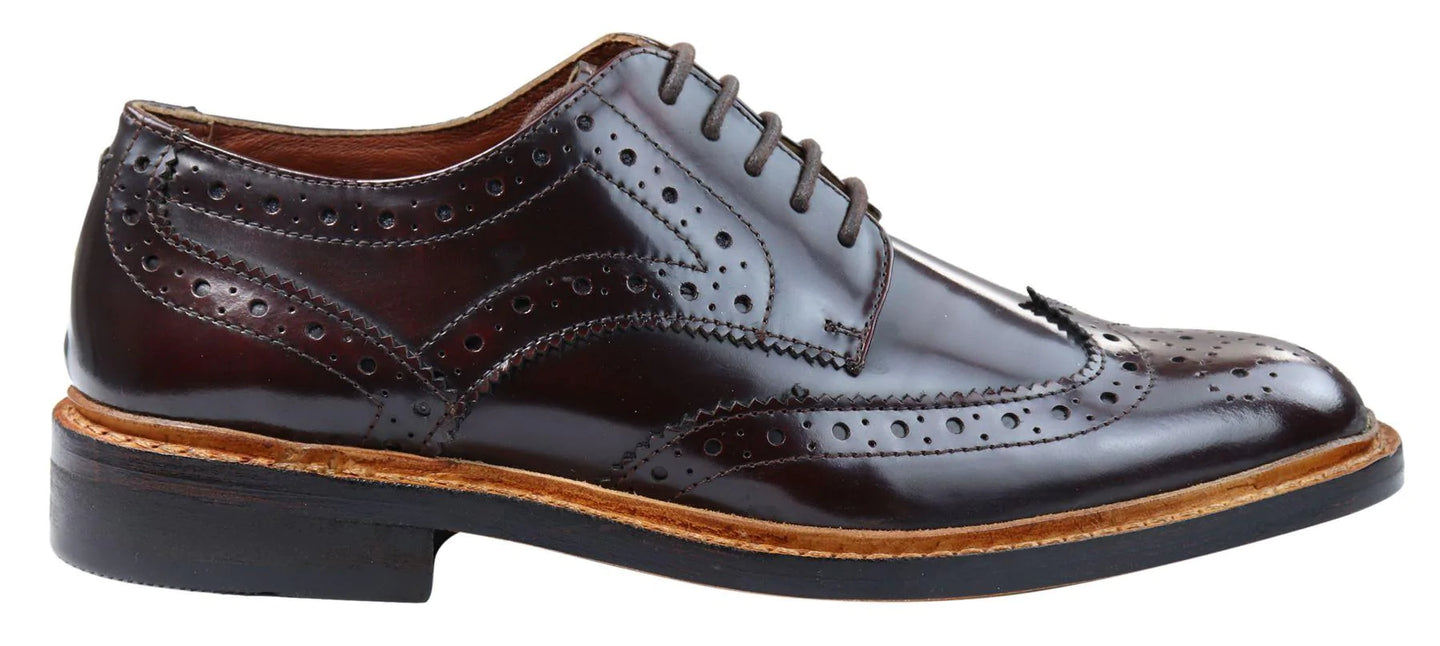 Miesten Oxford-brogue-kengät, nauhalliset nahkakengät, Goodyear-reunustetut, ruskean ja viininpunaiset