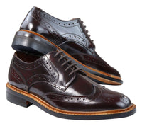 Miesten Oxford-brogue-kengät, nauhalliset nahkakengät, Goodyear-reunustetut, ruskean ja viininpunaiset