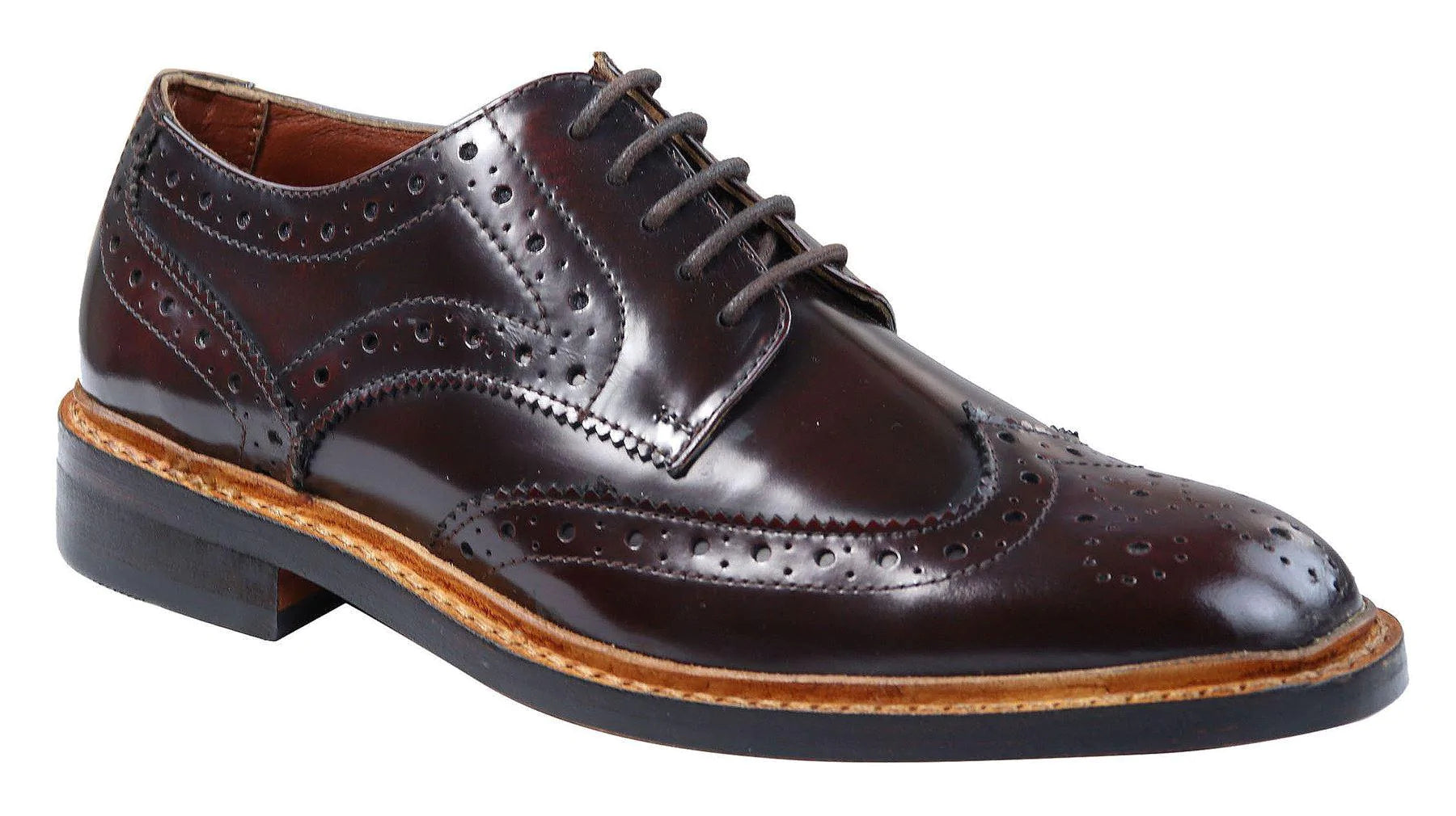 Miesten Oxford-brogue-kengät, nauhalliset nahkakengät, Goodyear-reunustetut, ruskean ja viininpunaiset