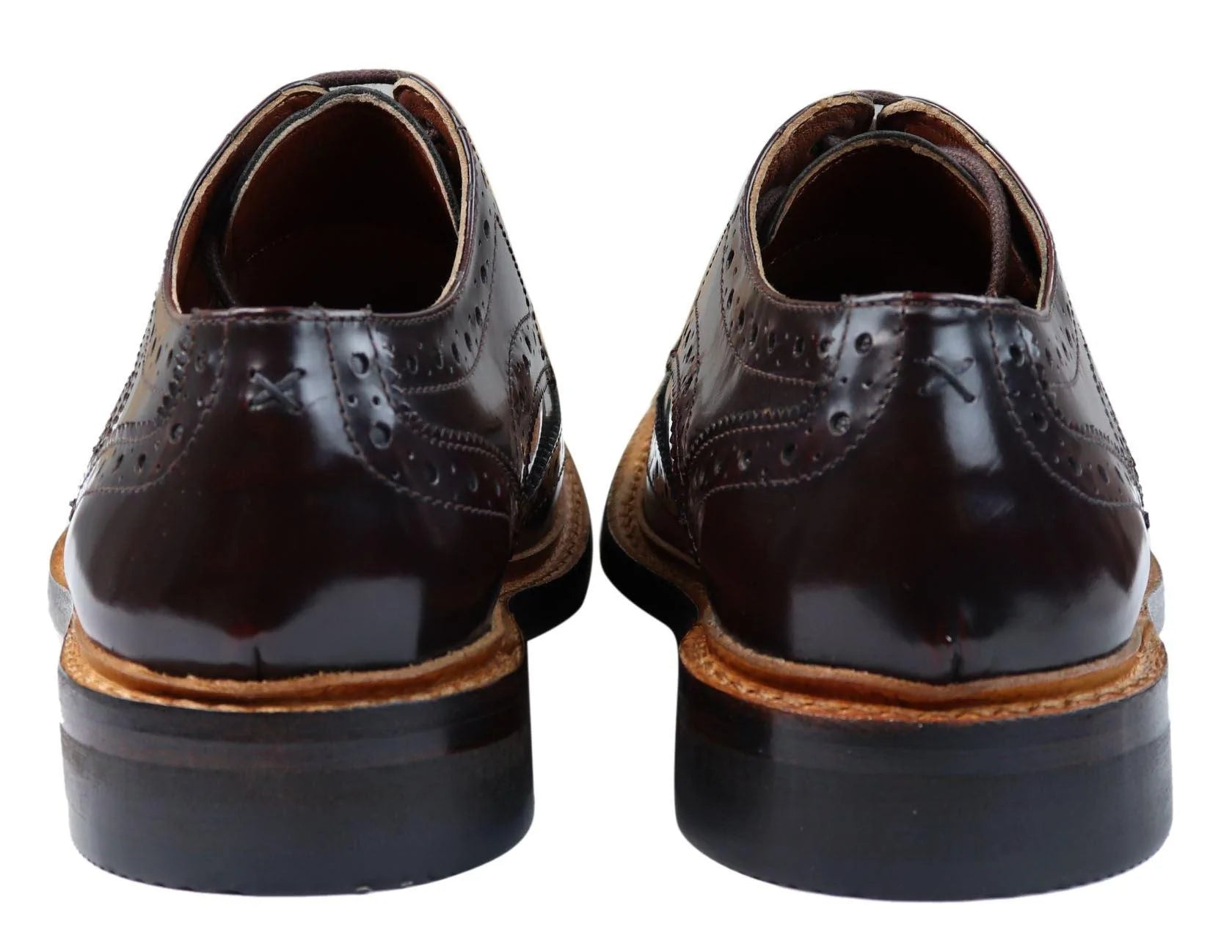 Miesten Oxford-brogue-kengät, nauhalliset nahkakengät, Goodyear-reunustetut, ruskean ja viininpunaiset