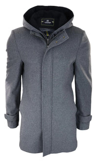 Miesten 3/4 pitkä päällystakki harmaa takki irrotettava huppu älykäs rento talvi lämmin villakangastakki