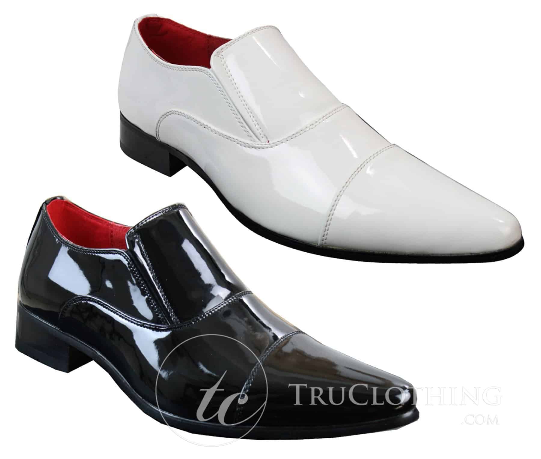 Miesten tyylikkäät muodolliset slip-on-kengät, valkoiset, kiiltävät lakkakengät, nahkavuori italialaiset