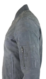 Miesten aito mokkanahkainen bombertakki, nahkaa, rento, yliopistotyyli, vintage, tyylikäs, rento, harmaa