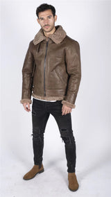 Miesten aitoa lampaannahkaa B3 Flying Aviator Vintage Ruskea Teddy-lammasturkis