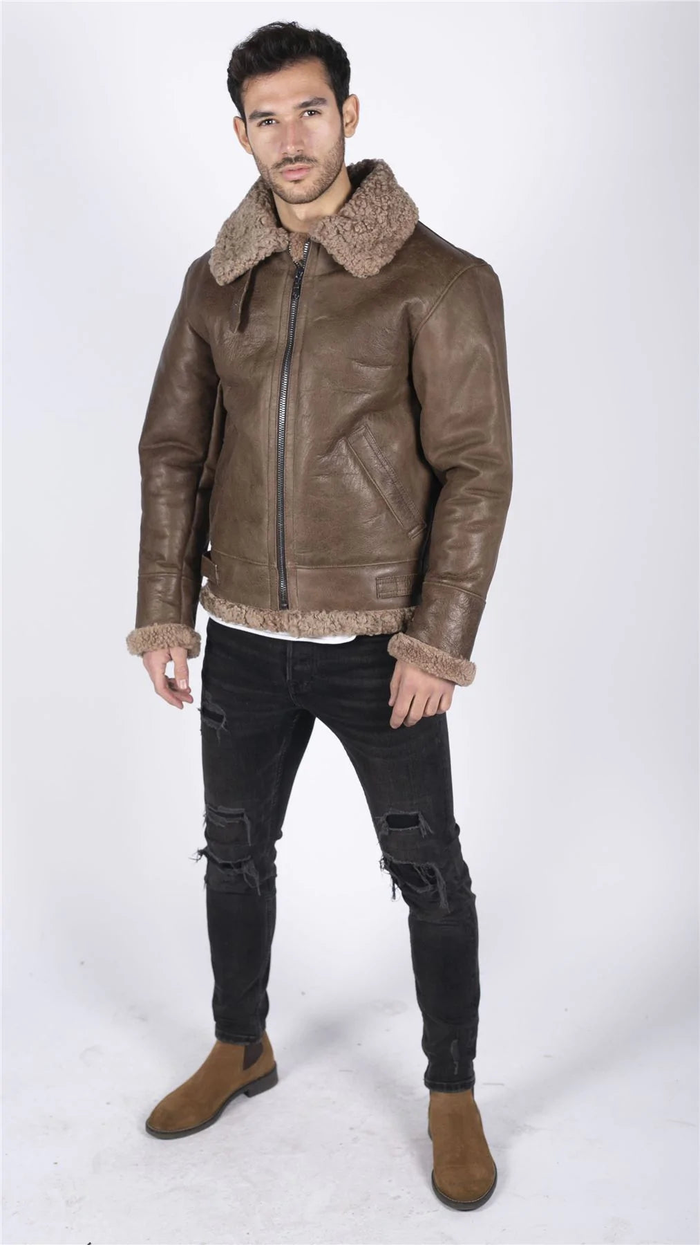 Miesten aitoa lampaannahkaa B3 Flying Aviator Vintage Ruskea Teddy-lammasturkis