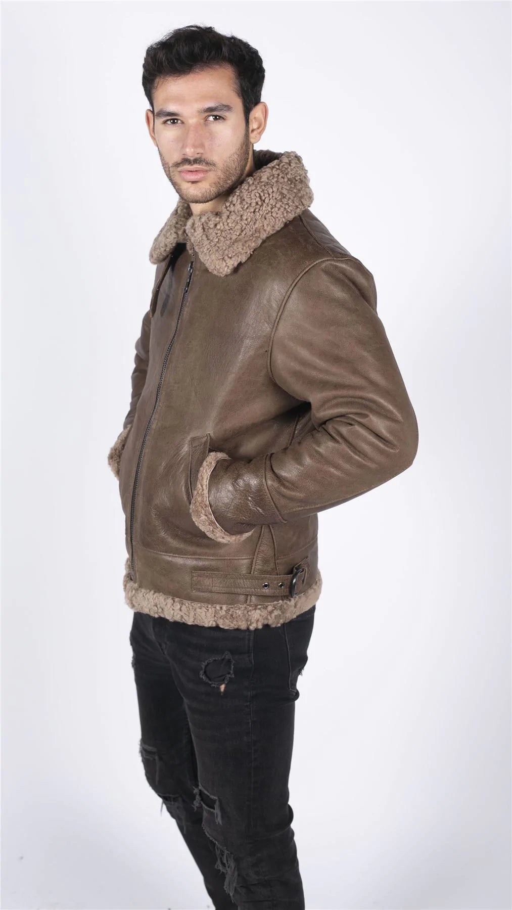 Miesten aitoa lampaannahkaa B3 Flying Aviator Vintage Ruskea Teddy-lammasturkis