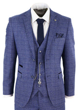 Miesten sininen tweed-ruutupuku, kolmiosainen taskukello, räätälöity istuvuus, Peaky Blinders