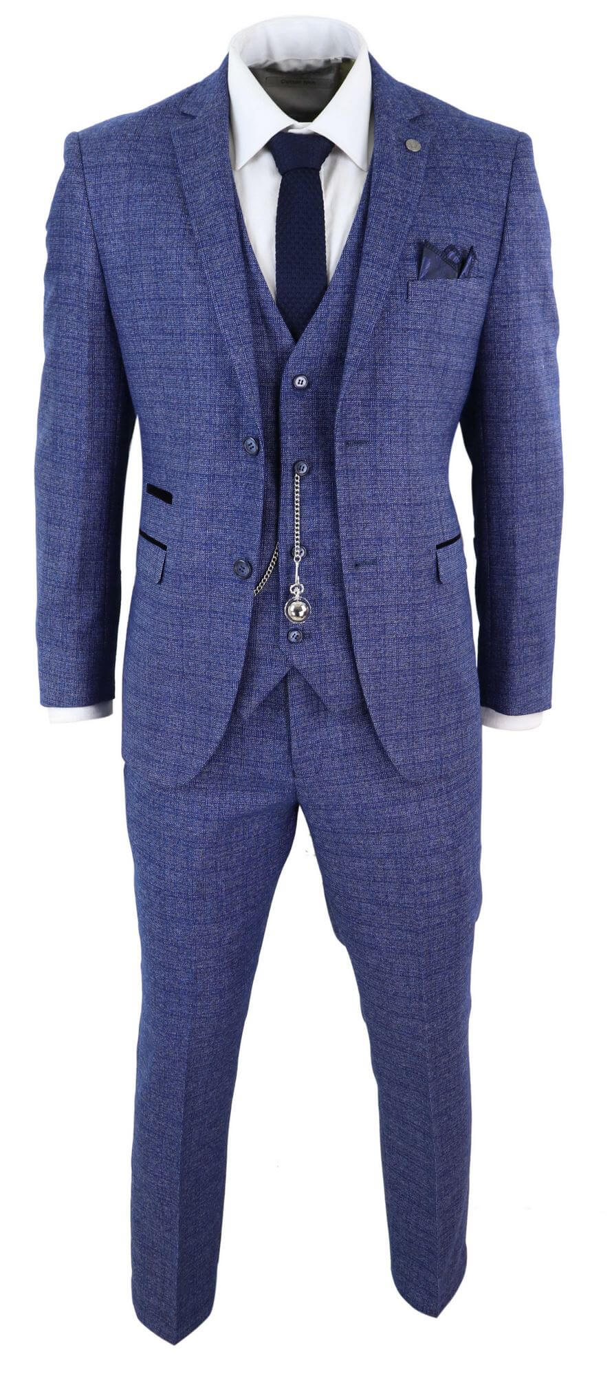 Miesten sininen tweed-ruutupuku, kolmiosainen taskukello, räätälöity istuvuus, Peaky Blinders