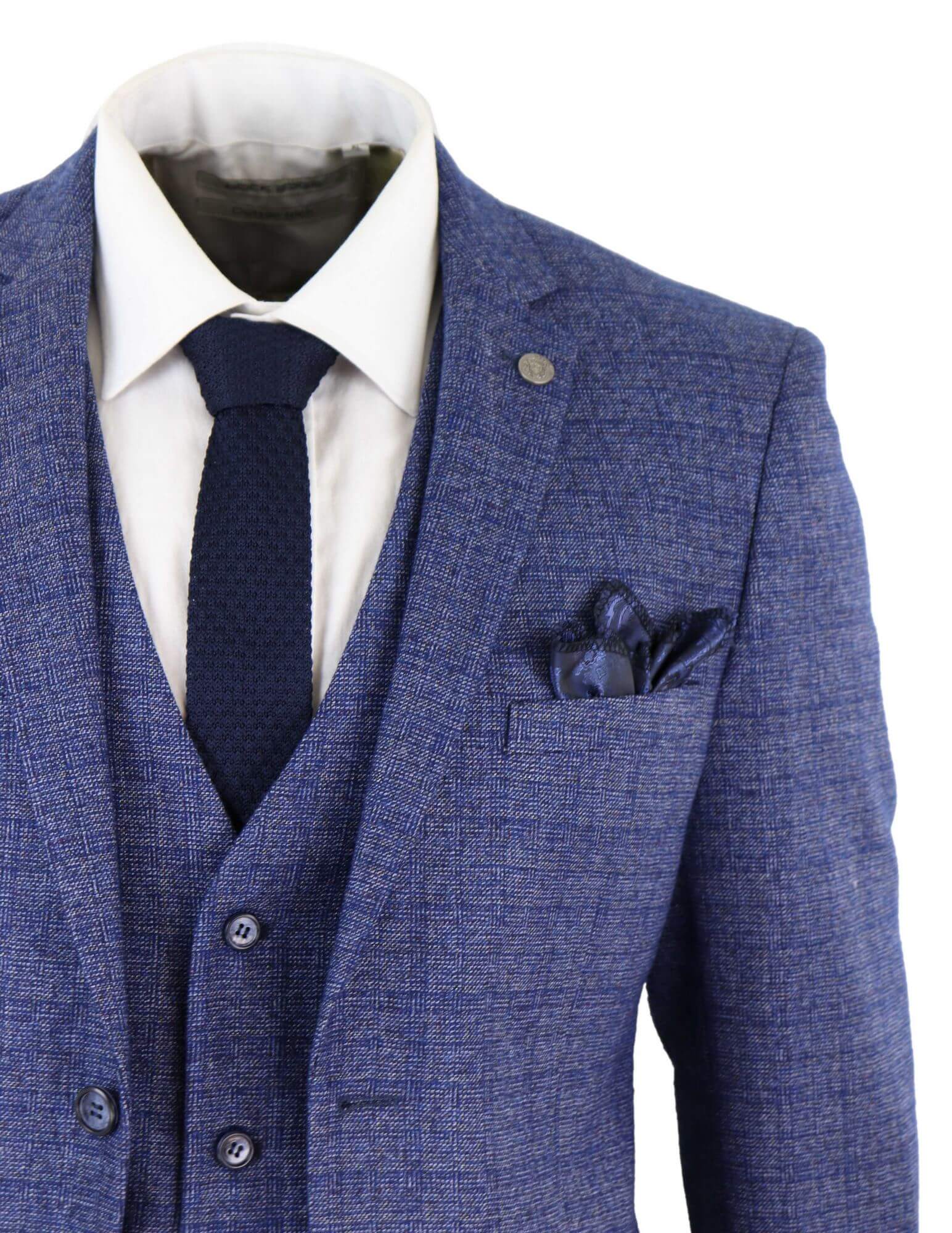 Miesten sininen tweed-ruutupuku, kolmiosainen taskukello, räätälöity istuvuus, Peaky Blinders