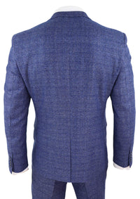 Miesten sininen tweed-ruutupuku, kolmiosainen taskukello, räätälöity istuvuus, Peaky Blinders