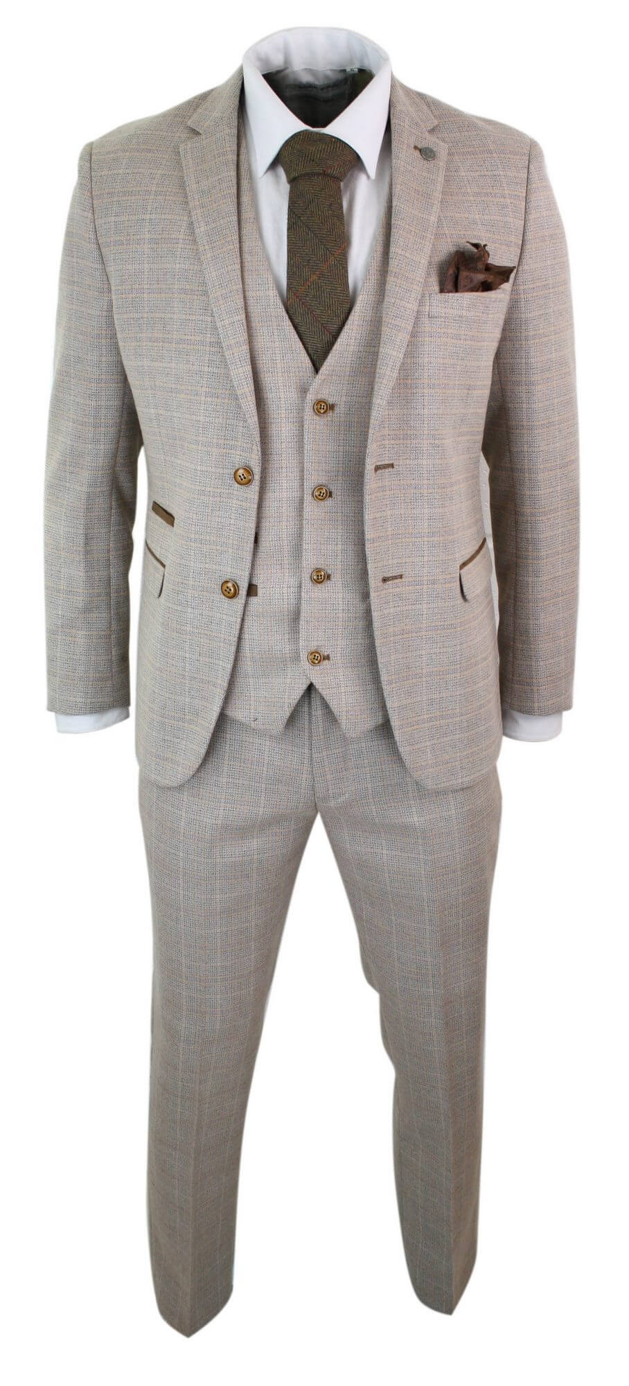 Paul Andrew Holland - Miesten ruutukuvioinen beige-ruskea kolmiosainen puku, hääpuku, vanhojentanssin vintage, retro, klassinen