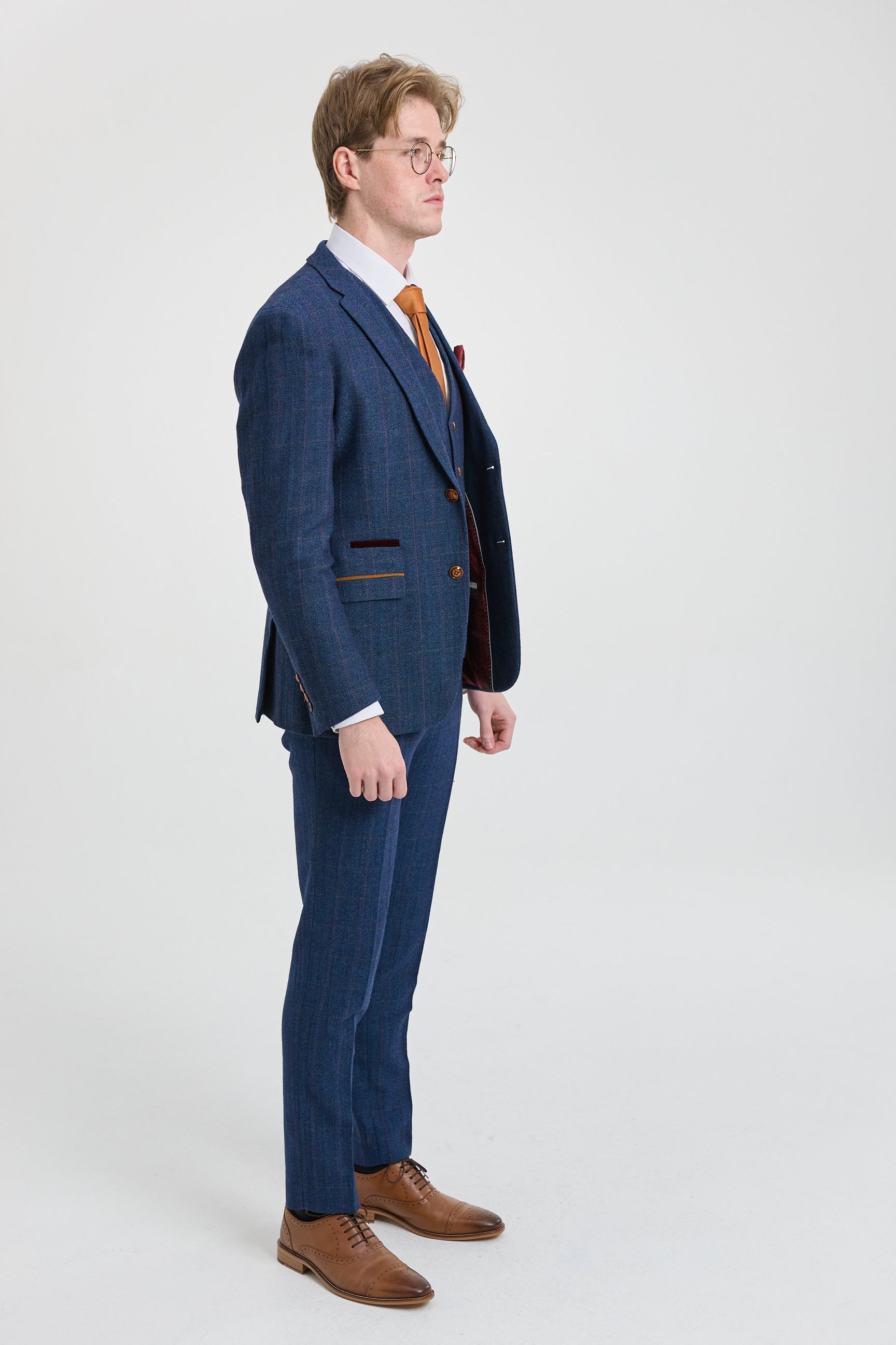 Scott miesten sininen kolmiosainen tweed-ruutupuku