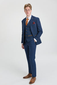 Scott miesten sininen kolmiosainen tweed-ruutupuku