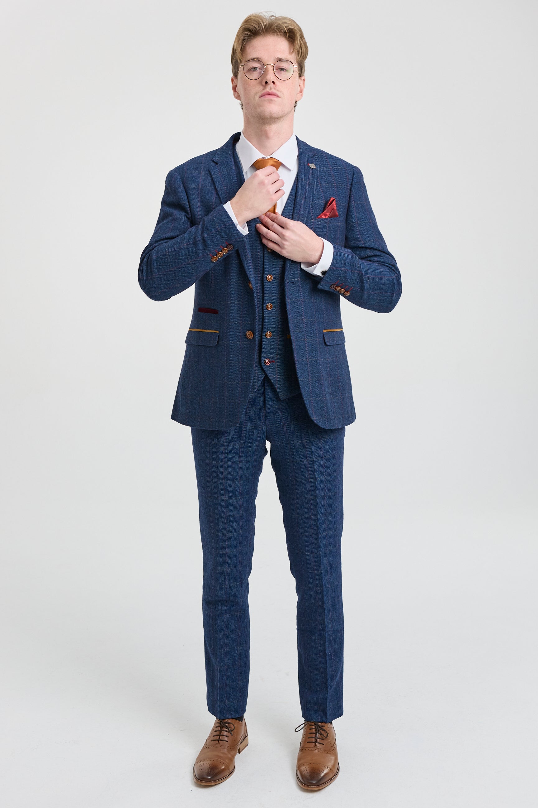 Scott miesten sininen kolmiosainen tweed-ruutupuku
