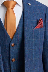 Scott miesten sininen kolmiosainen tweed-ruutupuku