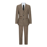 Poikien kolmiosainen ruskea tweed-ruutupuku, vintage retro, mittatilaustyönä tehty istuvuus, 1920-luku