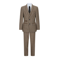 Poikien kolmiosainen ruskea tweed-ruutupuku, vintage retro, mittatilaustyönä tehty istuvuus, 1920-luku