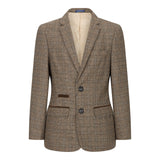 Poikien kolmiosainen ruskea tweed-ruutupuku, vintage retro, mittatilaustyönä tehty istuvuus, 1920-luku