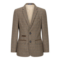 Poikien kolmiosainen ruskea tweed-ruutupuku, vintage retro, mittatilaustyönä tehty istuvuus, 1920-luku