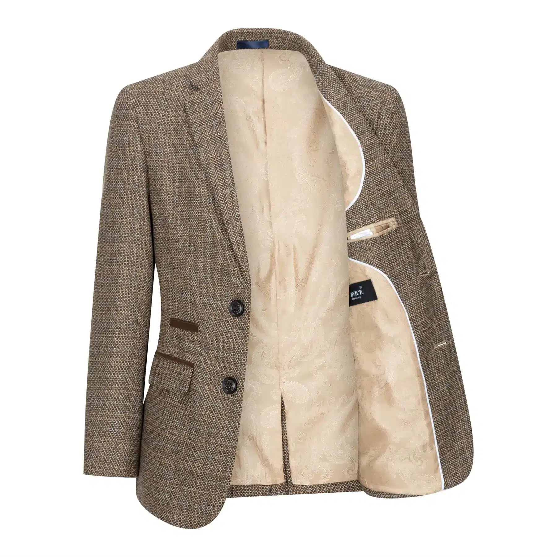 Poikien kolmiosainen ruskea tweed-ruutupuku, vintage retro, mittatilaustyönä tehty istuvuus, 1920-luku