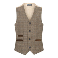 Poikien kolmiosainen ruskea tweed-ruutupuku, vintage retro, mittatilaustyönä tehty istuvuus, 1920-luku