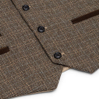 Poikien kolmiosainen ruskea tweed-ruutupuku, vintage retro, mittatilaustyönä tehty istuvuus, 1920-luku