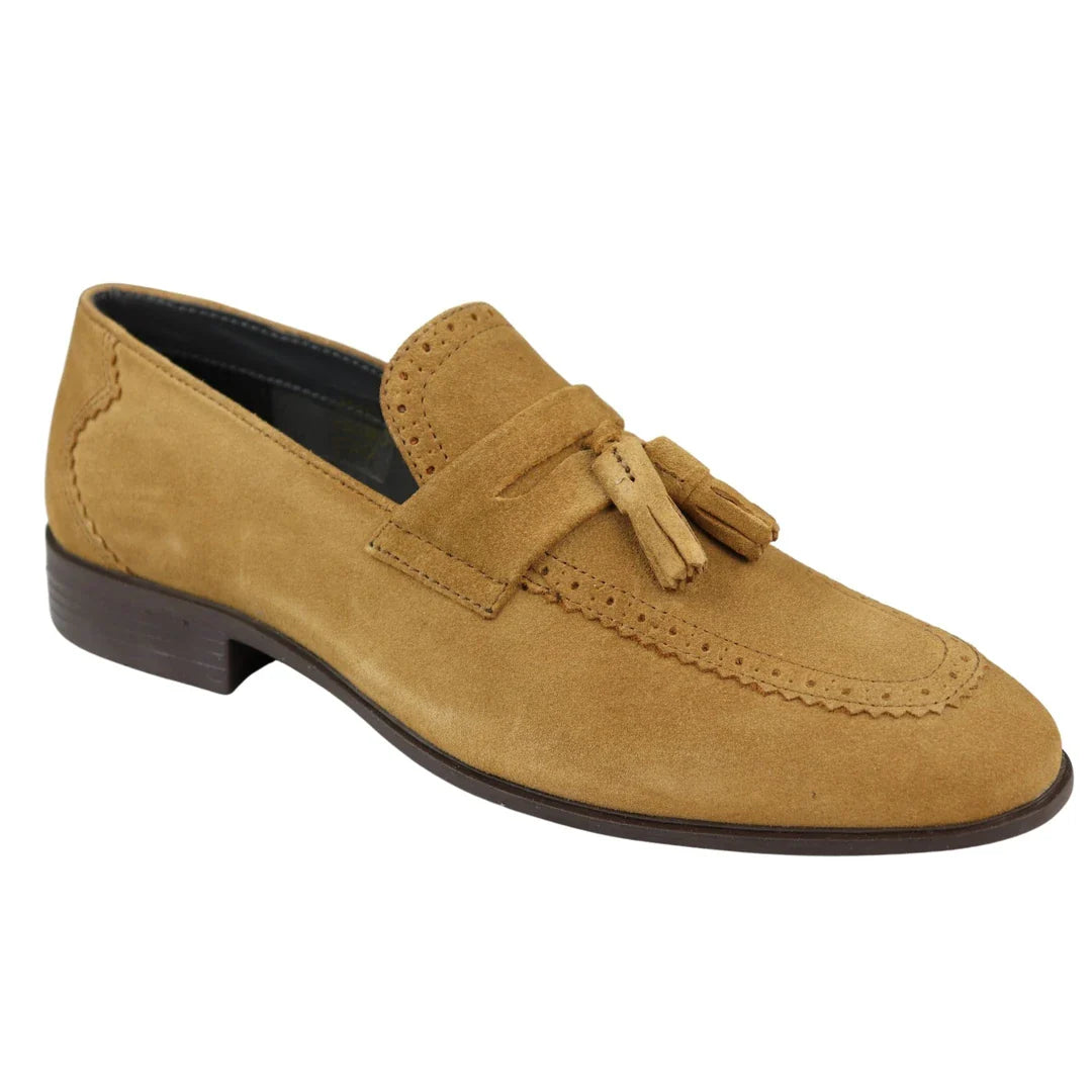 Miesten slip-on-loaferit, ruskeat tupsut, aitoa mokkanahkaa, älykkäät rentoa mekkoa, klassista ajoa